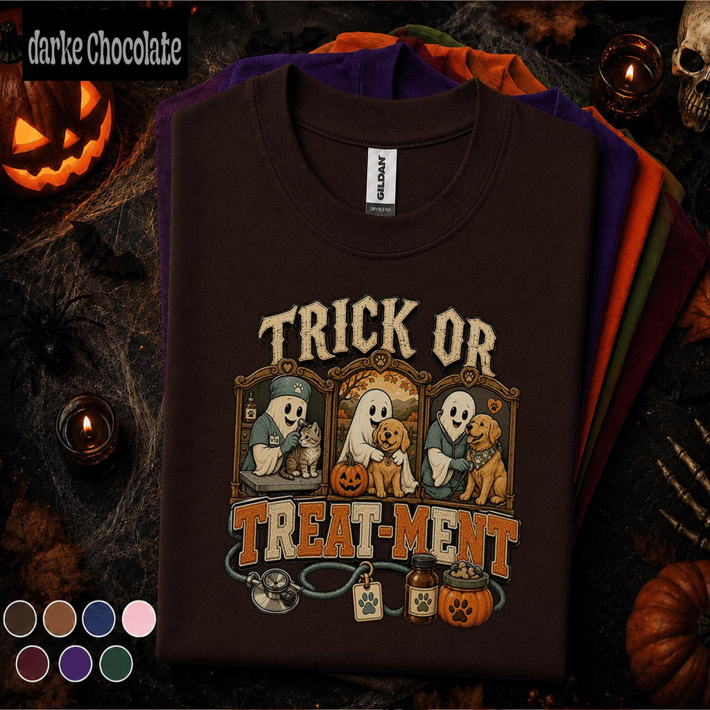 Veterinary Halloween Shirt, Trick or Treatment Vet Tech Tee, Spooky Veterinarian Gift, Cute Ghost Animal Clinic Fall Veterinary T-Shirt
