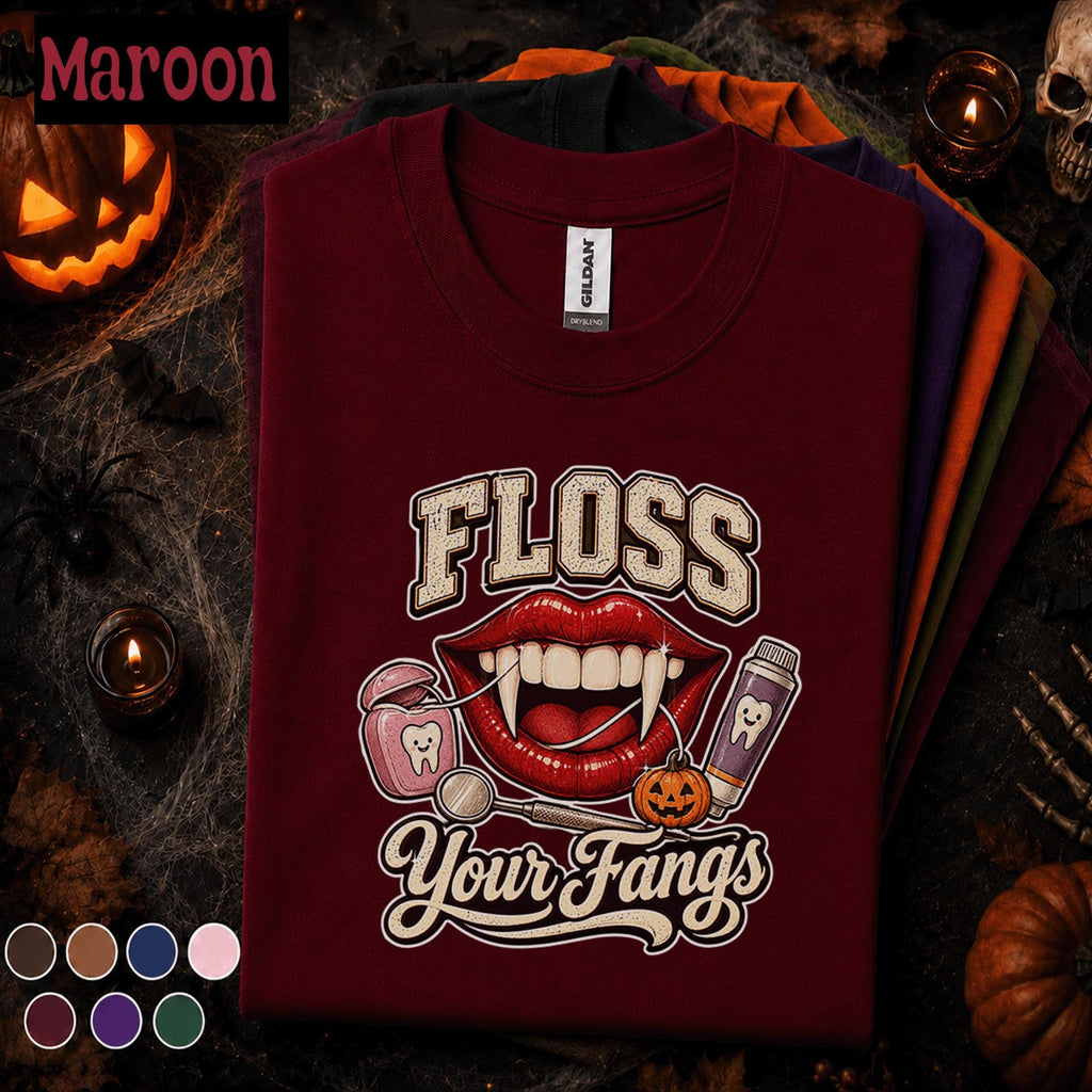 Floss Your Fangs Halloween Shirt, Vampire Dentist Tee, Dental Hygienist Gift, Spooky Dental Assistant Shirt, Dentist Halloween T-Shirt