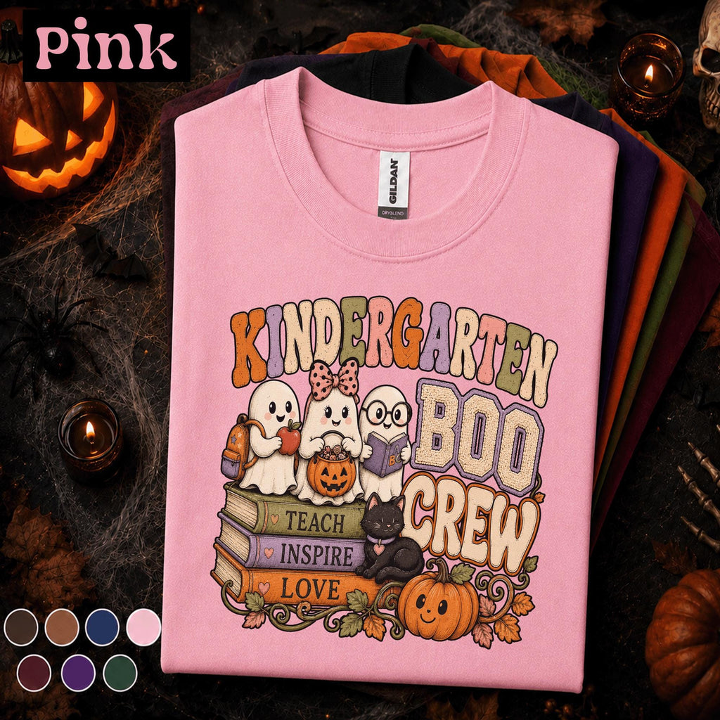 Kindergarten Boo Crew Halloween Shirt, Cute Ghost Teacher Tee, Preschool Fall Shirt, Spooky Classroom Gift, Halloween Teacher Team Tee