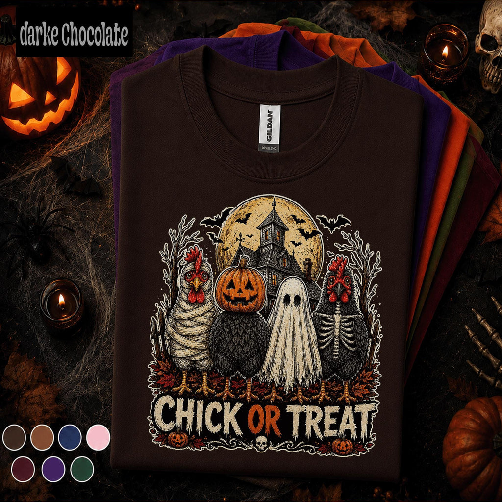 Chick or Treat Halloween Shirt, Funny Chicken Halloween Tee, Spooky Farm T Shirt, Chicken Lover Gift, Ghost Pumpkin Costume Tee