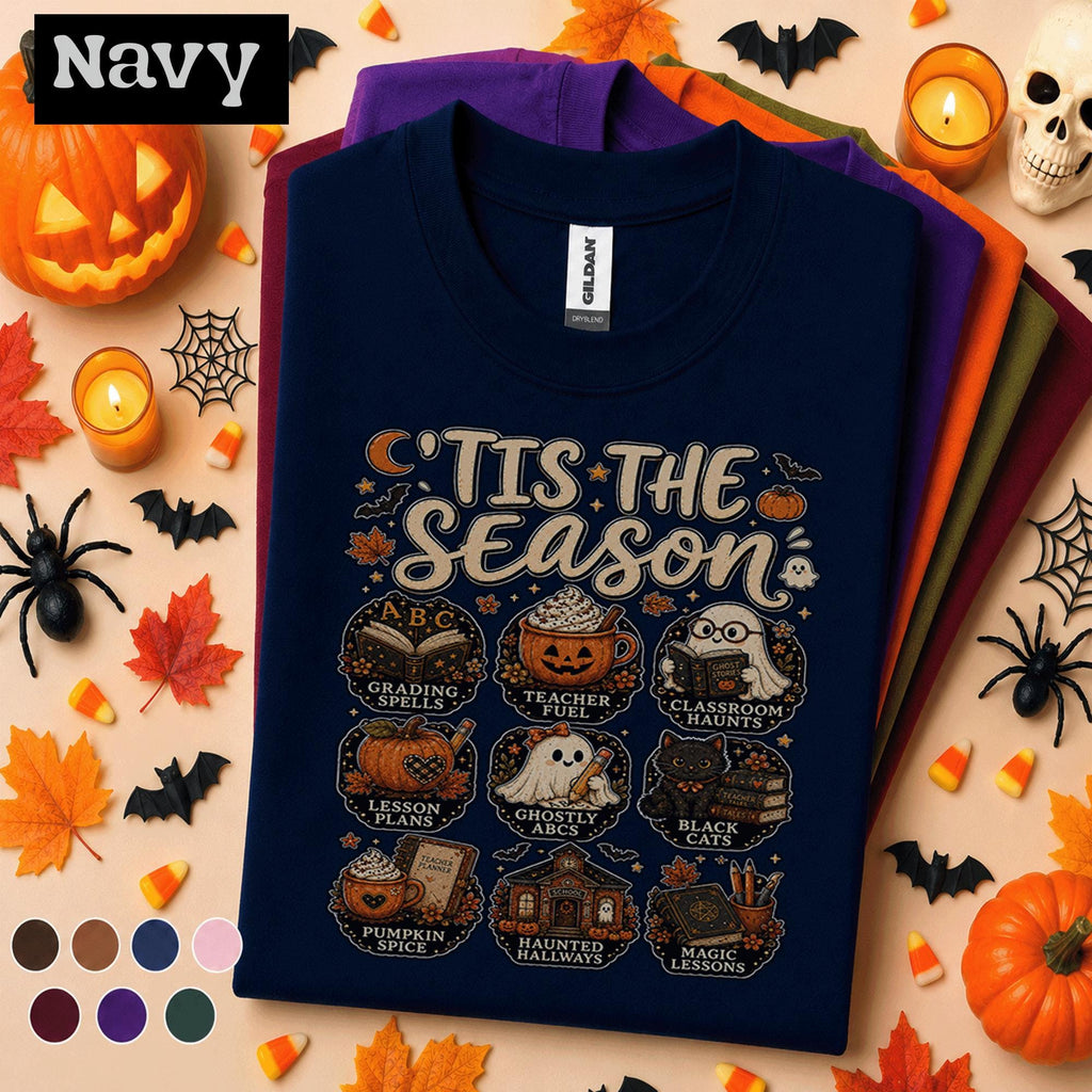 Halloween Teacher Shirt, Tis the Season Teacher Tee, Spooky Classroom T Shirt, Pumpkin Spice School Top, Cute Fall Teacher Gift for Women