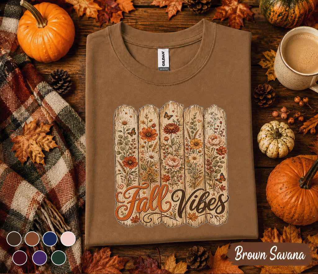 Fall Vibes Shirt, Rustic Autumn Floral Tee