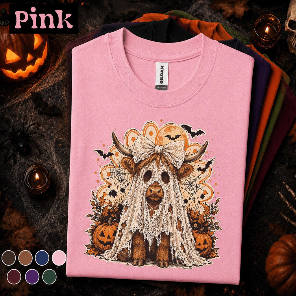 Highland Cow Halloween Shirt, Ghost Costume Cow Tee, Cute Spooky Season Tshirt, Pumpkin Fall Tee, Farmhouse Halloween Gift