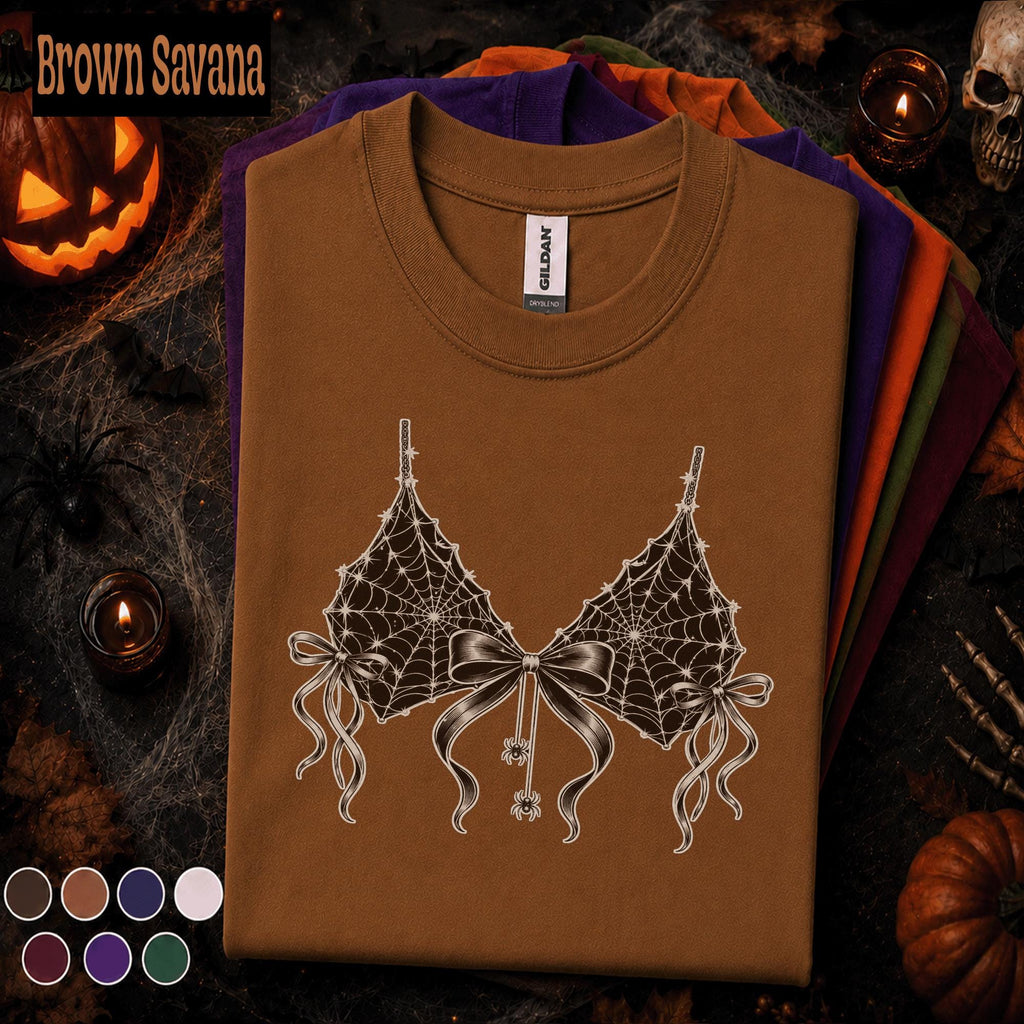 Spider Web Bow Halloween Shirt, Gothic Coquette T Shirt, Spooky Lingerie Tee, Witchy Aesthetic Top, Halloween Gift for Her