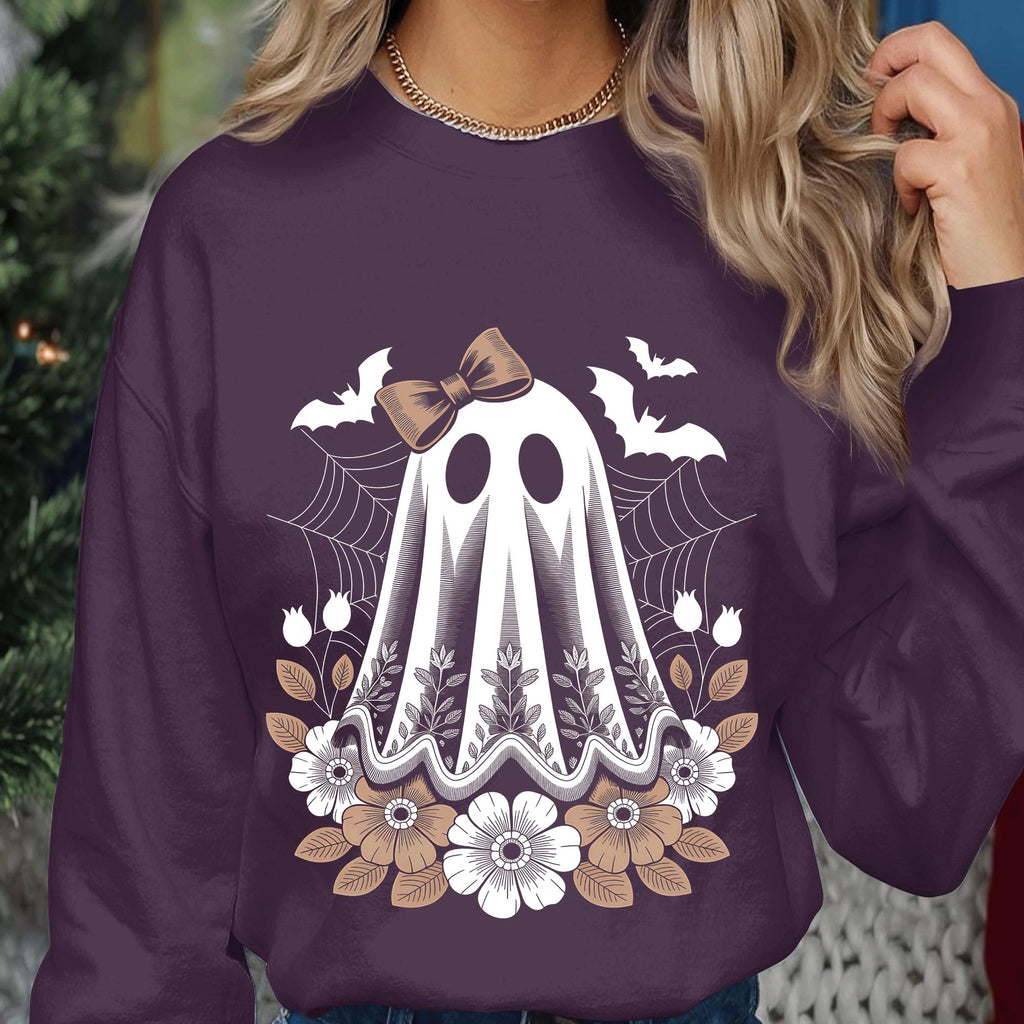 Ghost Halloween Shirt, Floral Spooky Cute Spirit Tee, Aesthetic Witchy Bow Haunted Season Top, Gothic Halloween Shirt, Halloween Sweatshirt