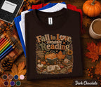 Fall in Love with Reading Shirt, Autumn Teacher Reading Tee, Cute Pumpkin Book Lover  T-Shirt, Cozy Librarian Gift, Fall Classroom Outfit