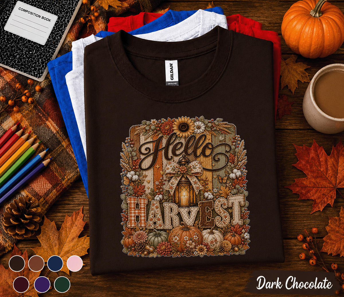 Hello Harvest Shirt Fall Harvest Tee Pumpkin Autumn Shirt Rustic Thanksgiving Cozy Fall Decor Lover Gift for Women