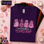 Breast Cancer Awareness Shirt, In October We Wear Pink Ghost Tee, Pink Ribbon Halloween Shirt, Cute Spooky Season Support Gift for Women
