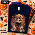 Ghost and Black Cats Halloween Shirt, Cute Spooky Cat Tee, Vintage Ghost T Shirt, Witchy Cat Mom Fall Tee, Halloween Cat Lover Gift