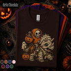 Cute Mummy Dinosaur Halloween Shirt, Skeleton Tee, Spooky Dino T Shirt, Pumpkin Ghost Fall Gift, Kids Youth Boys Halloween Top