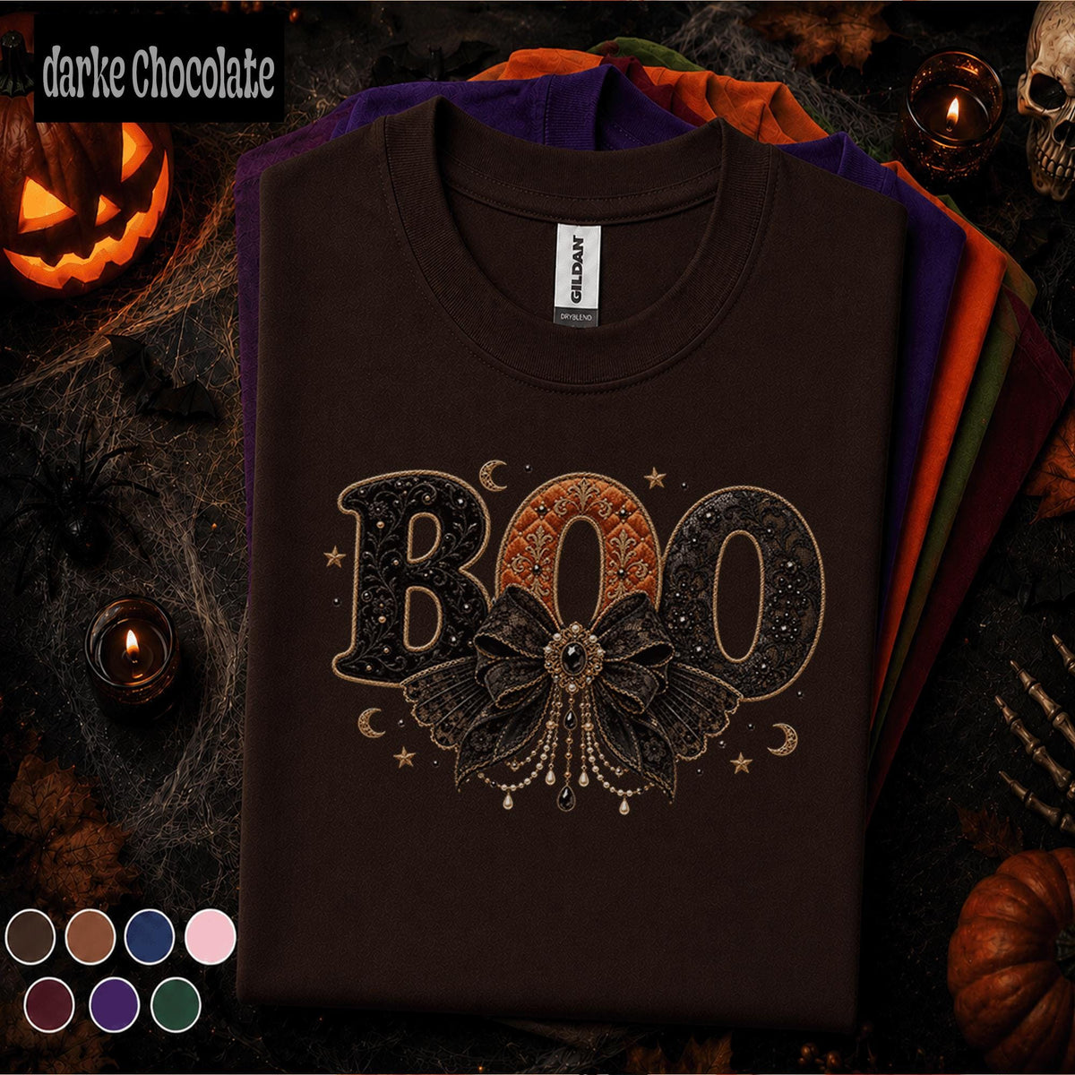 Boo Halloween Shirt, Gothic Bow Tee, Vintage Halloween Top, Coquette Spooky Shirt, Black Orange Boo Tee, Cute Witchy Gift