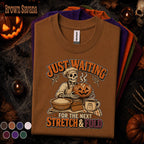 Funny Baker Halloween Shirt, Skeleton Baking Pumpkin Tee, Just Waiting for Next Stretch and Fold, Sourdough Baker Gift, Spooky Bread Tee
