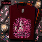 Breast Cancer Awareness Shirt, Pink Ribbon Sugar Skull Tee, Floral Butterfly Survivor Shirt, October Cancer Fighter Gift for Women Her