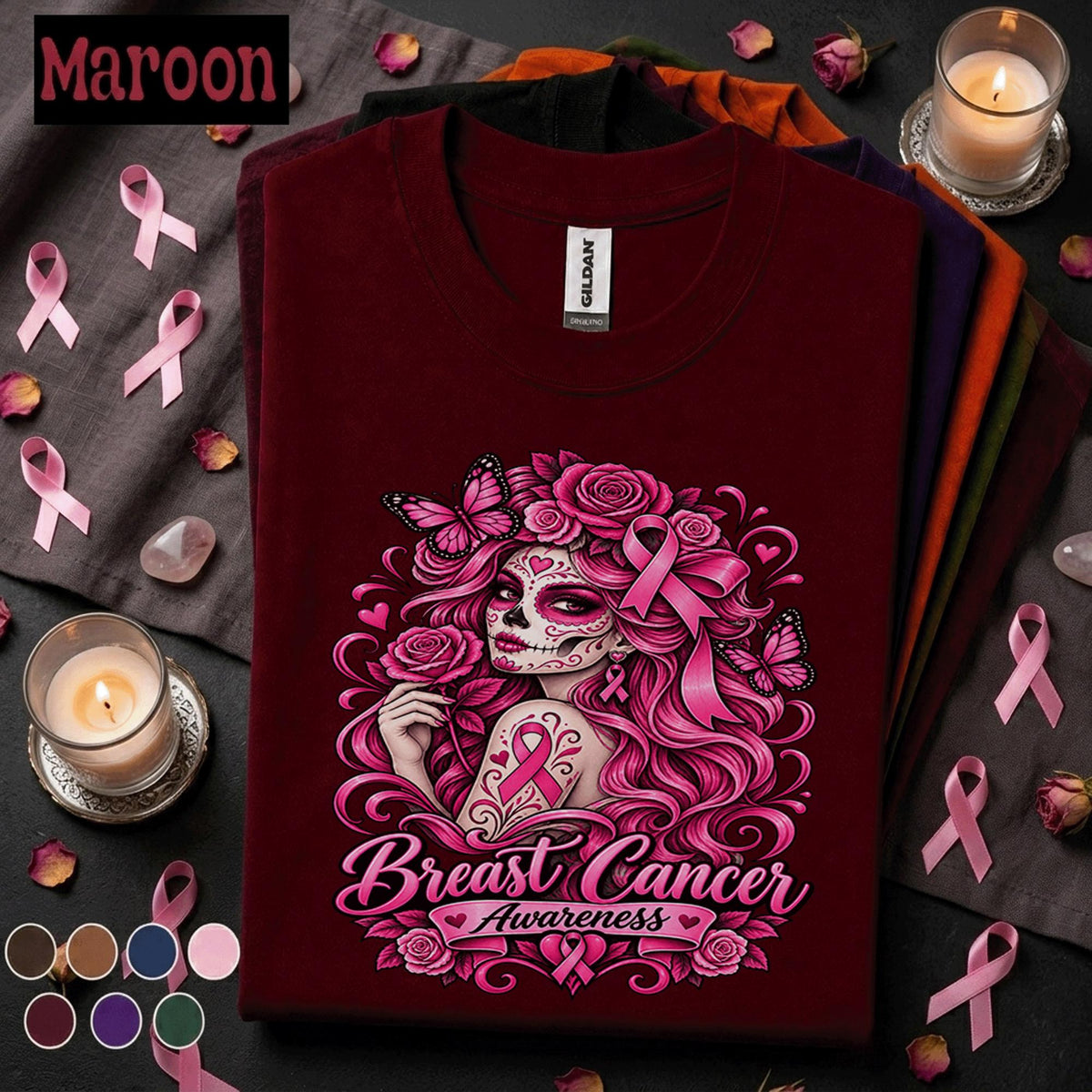 Breast Cancer Awareness Shirt, Pink Ribbon Sugar Skull Tee, Floral Butterfly Survivor Shirt, October Cancer Fighter Gift for Women Her