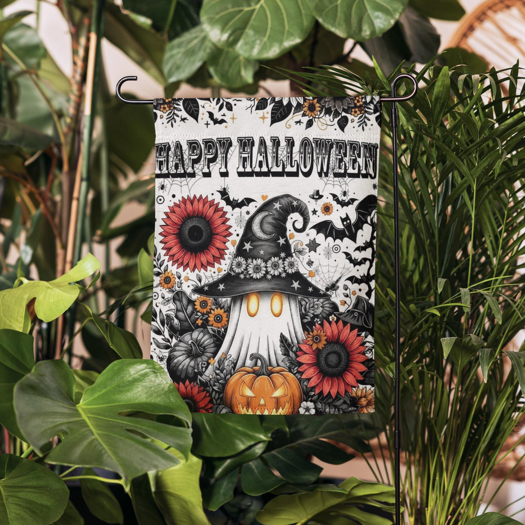 Happy Halloween Garden Flag Sublimation Design, Halloween Ghost Garden Flag, Cute Happy Halloween Garden Flag