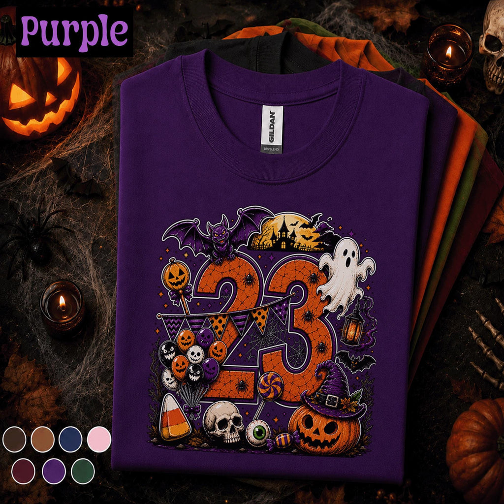 23rd Birthday Halloween Shirt, Spooky Number 23 Tee, October Birthday Party Shirt, Ghost Pumpkin Witch Halloween Gift for Women Men