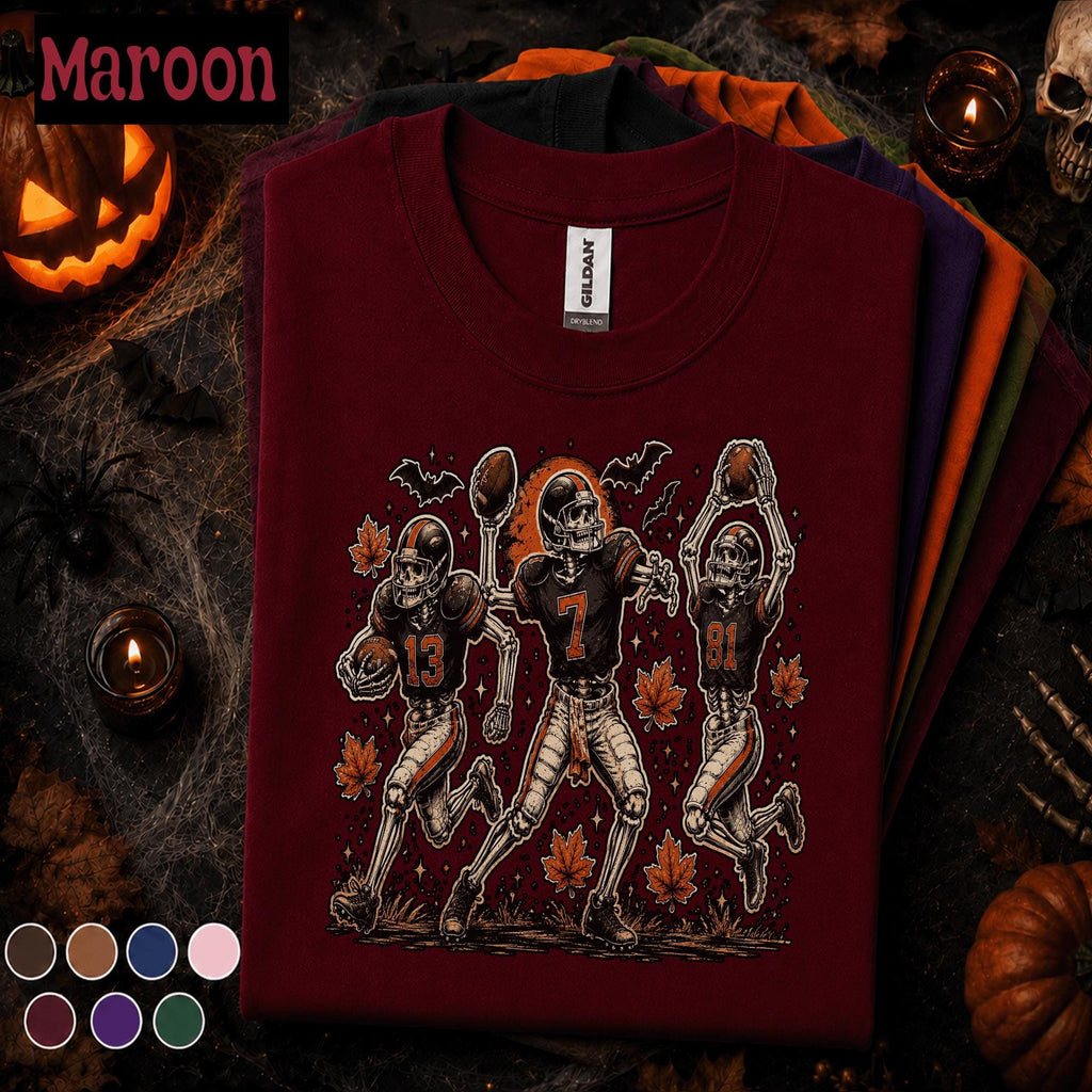 Skeleton Football Halloween Shirt, Spooky Football Team Tee, Vintage Game Day T Shirt, Fall Sports, Halloween Gift for Football Fans