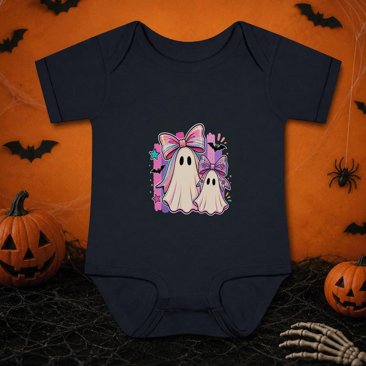 Cute Ghost Halloween Baby Bodysuit, Pink Bow Infant Onesie, Spooky Cute Baby Girl Outfit, Coquette First Halloween Gift for Baby Girl