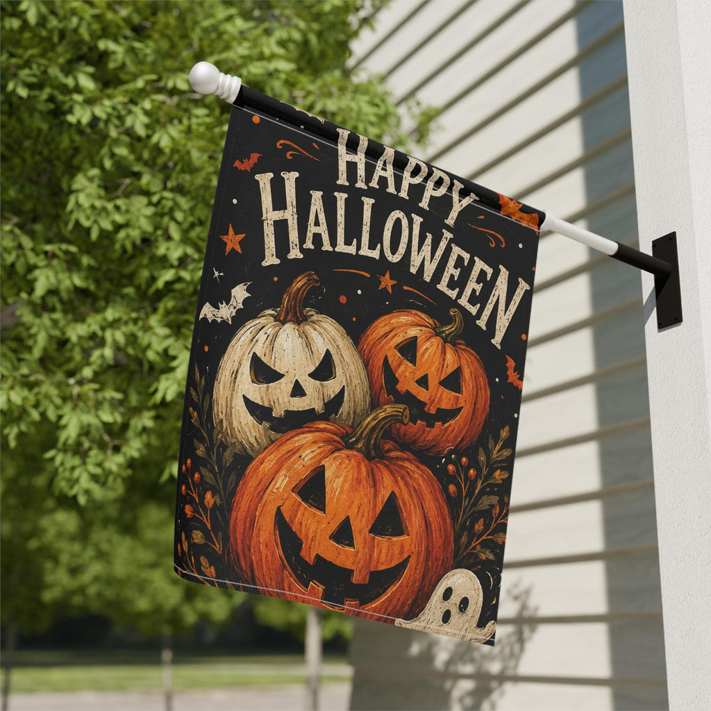 Happy Halloween Garden Flag, Pumpkin Jack O Lantern Yard Decor, Cute Ghost Spooky Flag, Vintage Orange Black Outdoor Porch Decoration