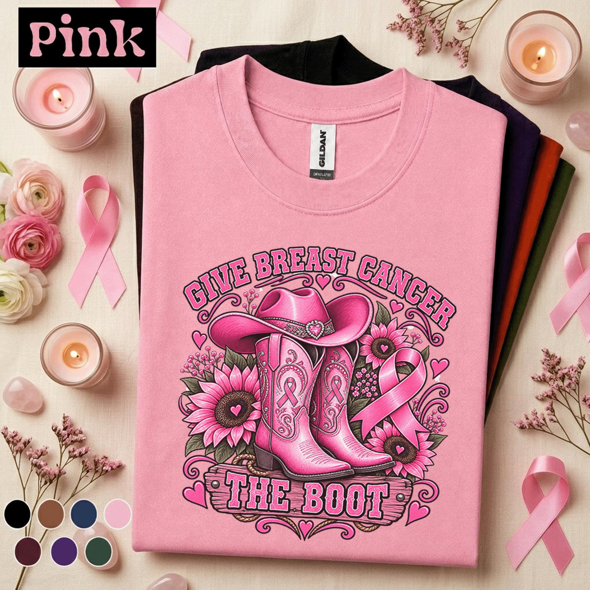 Breast Cancer Awareness Shirt, Give Breast Cancer the Boot Tee, Pink Ribbon Cowgirl Shirt, Western Cancer Fighter Gift for Women Mom