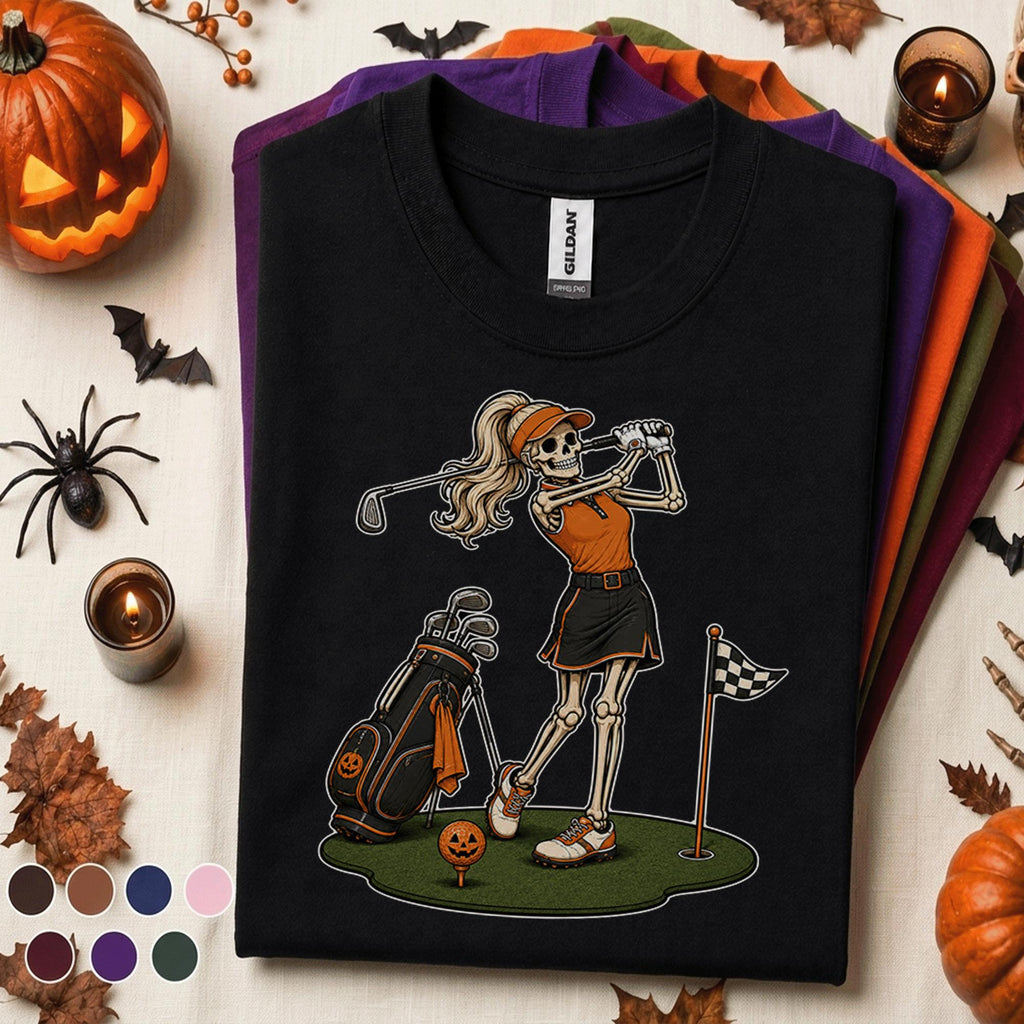 Skeleton Golfer Halloween Shirt, Funny Women Golf Tee