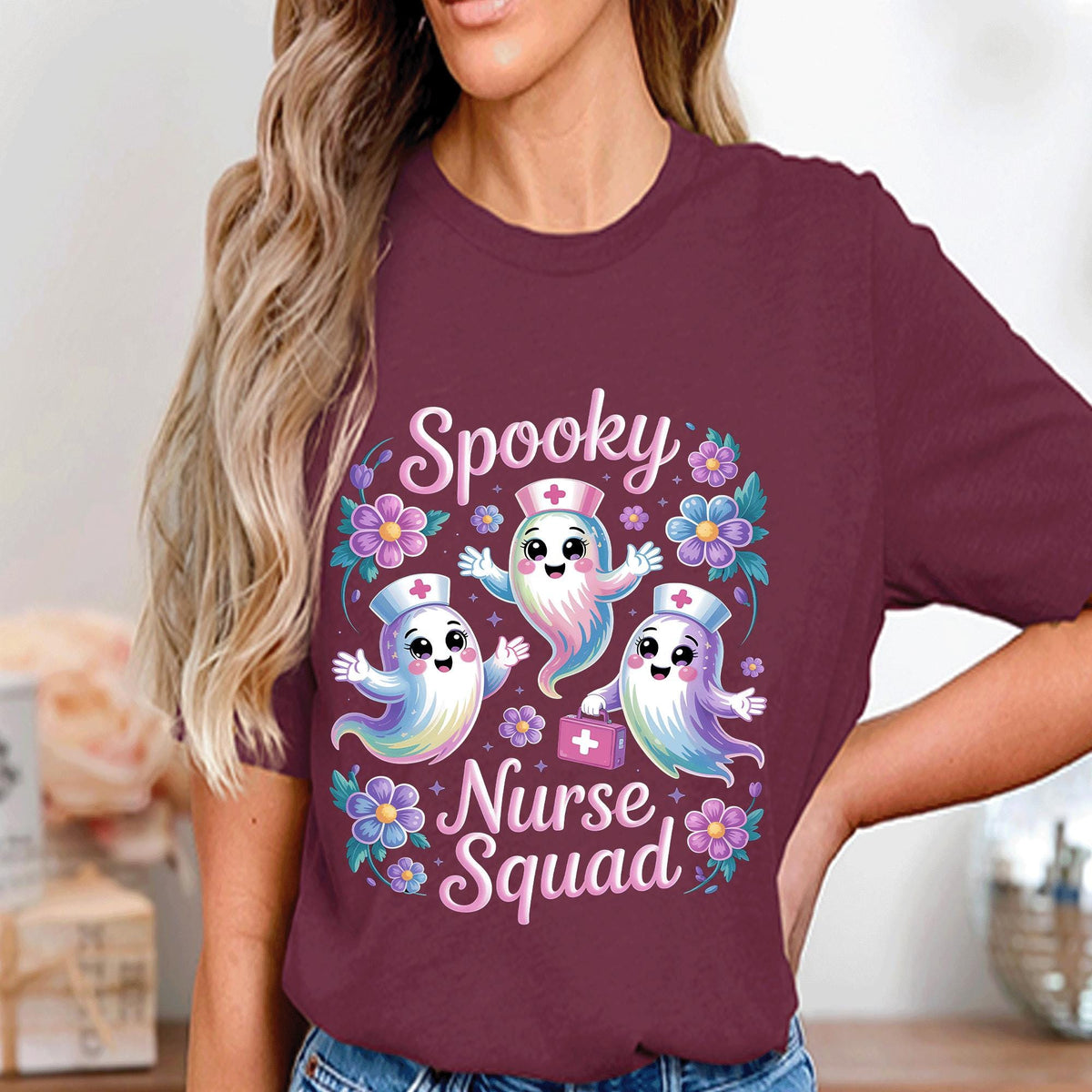 Spooky Nurse Squad Shirt Cute Ghosts Nurse Halloween Medical Team Tee Funny Spooky Season Costume Outfit For Nurses Doctors Sweatshirt
