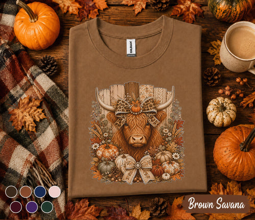 Highland Cow Fall Shirt, Cute Highland Cow Pumpkin Sweatshirt, Farmer Autumn Farmhouse Tee, Cozy Harvest Cow Gift, Western Fall Shirt Women