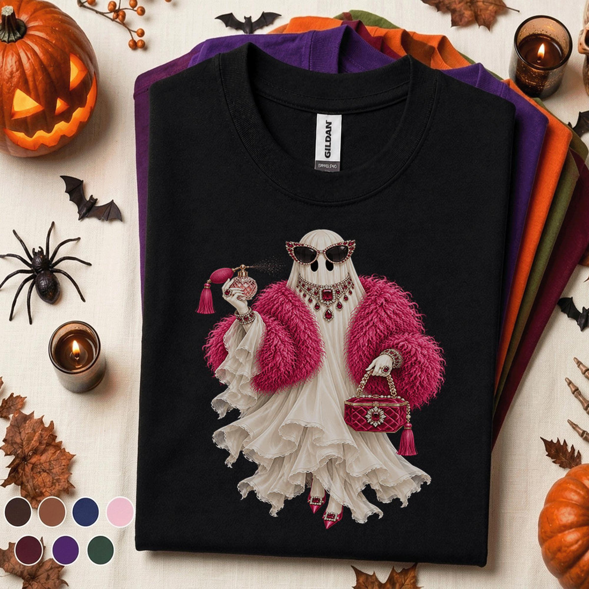 Glam Ghost Halloween Shirt, Pink Fashionista Ghost Tee, Luxury Spooky Season Shirt, Girly Halloween, Fabulous Ghost Gift for Women
