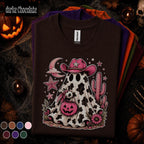 Pink Cowgirl Ghost Halloween Shirt, Western Spooky Season Tee, Cow Print Ghost T Shirt, Cowboy Halloween Gift for Her