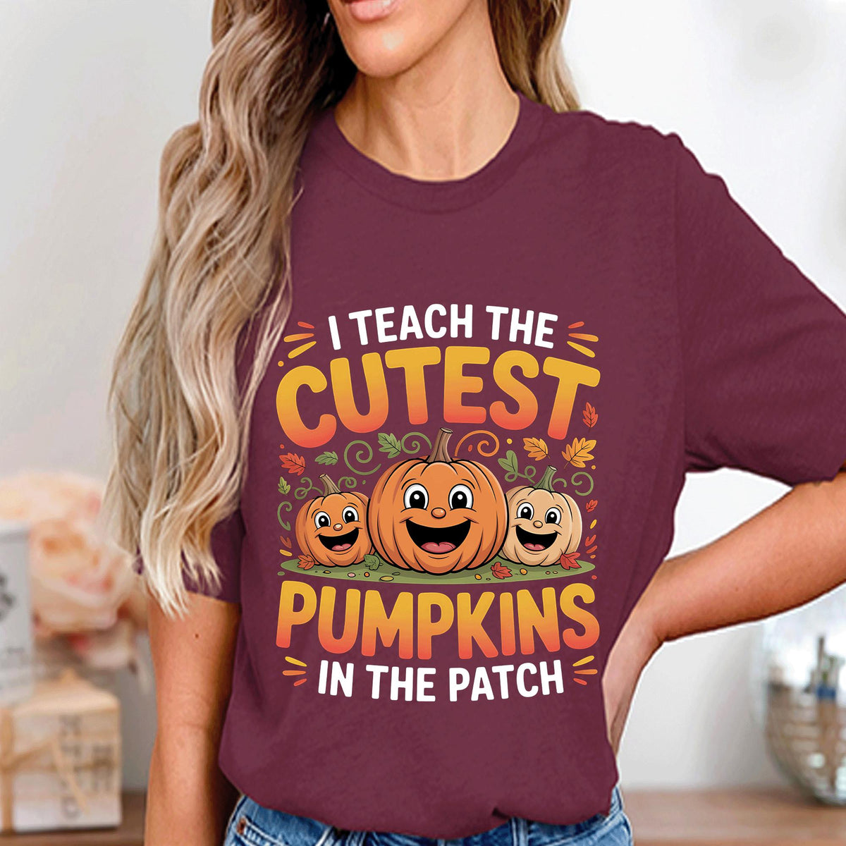 I Teach The Cutest Pumpkins In The Patch Teacher Halloween Shirt, Funny Fall Pumpkin Teacher Tee, Cute Halloween Costume Shirt For Educators