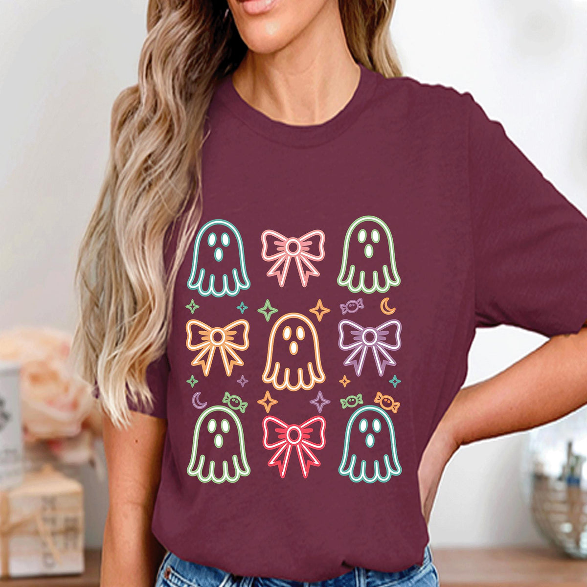 Cute Kawaii Ghost Shirt, Coquette Aesthetic Halloween Tee, Girly Ghost Shirt, Spooky Season Tee, Halloween Ghost Sweatshirt, Halloween Gift