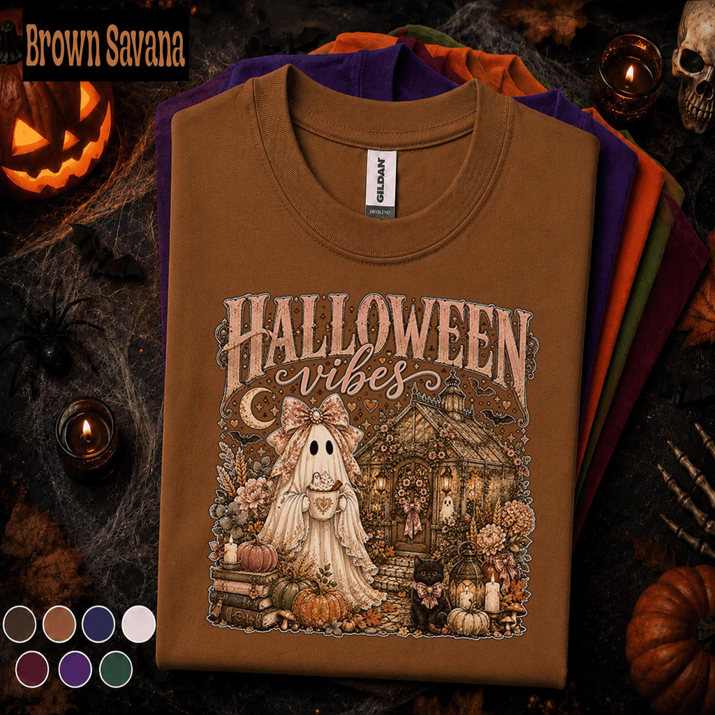Halloween Vibes Ghost Shirt, Cozy Spooky Season Tee, Cute Cottagecore Ghost T Shirt, Vintage Fall Pumpkin Shirt, Autumn Ghost Lover Gift