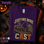 Just One More Cast Halloween Fishing Shirt, Skeleton Fisherman Tee, Spooky Angler Gift, Pumpkin Lure Fishing Tee, Funny Fall Fishing Shirt