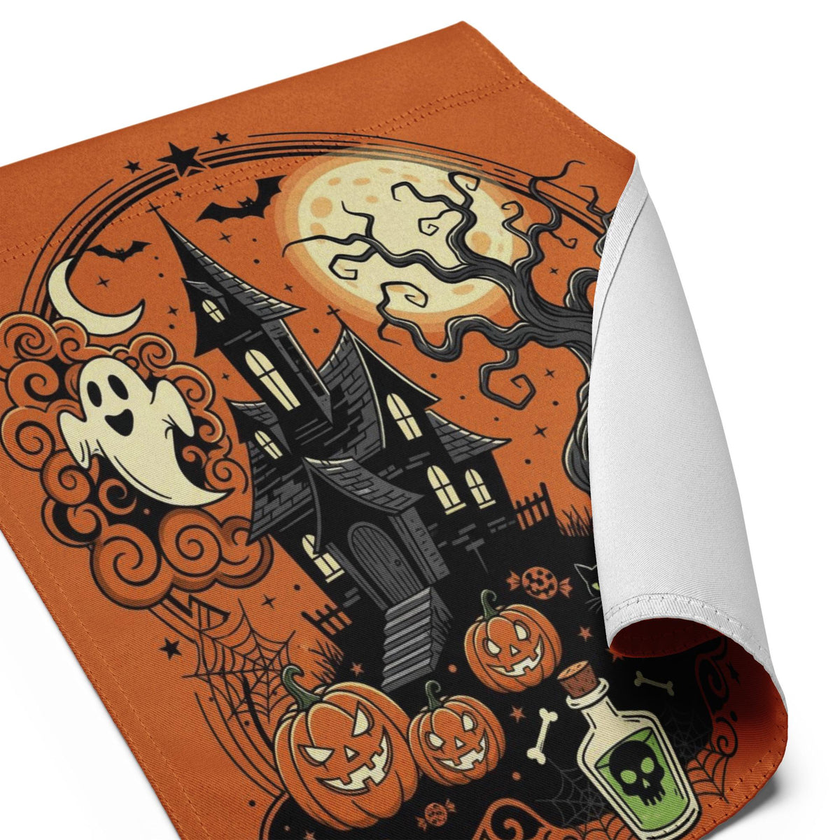 Vintage Halloween Garden Flag | Orange Black Cat Witch Yard Decor | Spooky Pumpkin BOO Banner, Halloween Decoration, Ghost Garden Flag