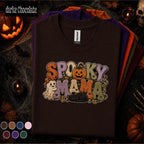 Spooky Mama Halloween Shirt, Cute Ghost Pumpkin Cat Tee, Retro Halloween Mom Shirt, Cozy Fall Spooky Season Gift for Mom
