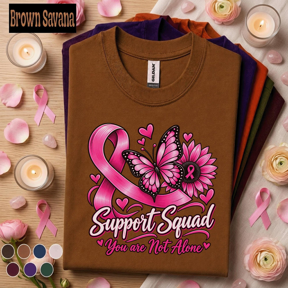Breast Cancer Awareness Shirt, Support Squad Pink Ribbon Tee, You Are Not Alone Shirt, Butterfly Cancer Fighter Support Gift for Women