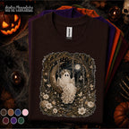 Boho Ghost Halloween Shirt, Crescent Moon Swing Tee, Whimsical Spooky Forest Shirt, Cottagecore Halloween Gift for Women