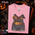 Cute Halloween Overalls Shirt, Pumpkin Candy Corn Chick Tee, Fall Farm Girl, Spooky Crow Sunflower Shirt, Autumn Country Gift