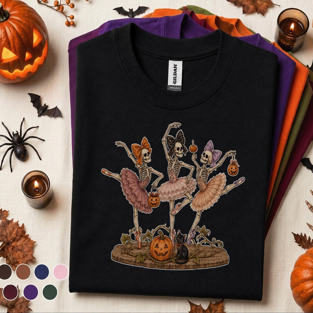 Skeleton Ballerina Halloween Shirt, Dancing Skeleton Ballet Tee