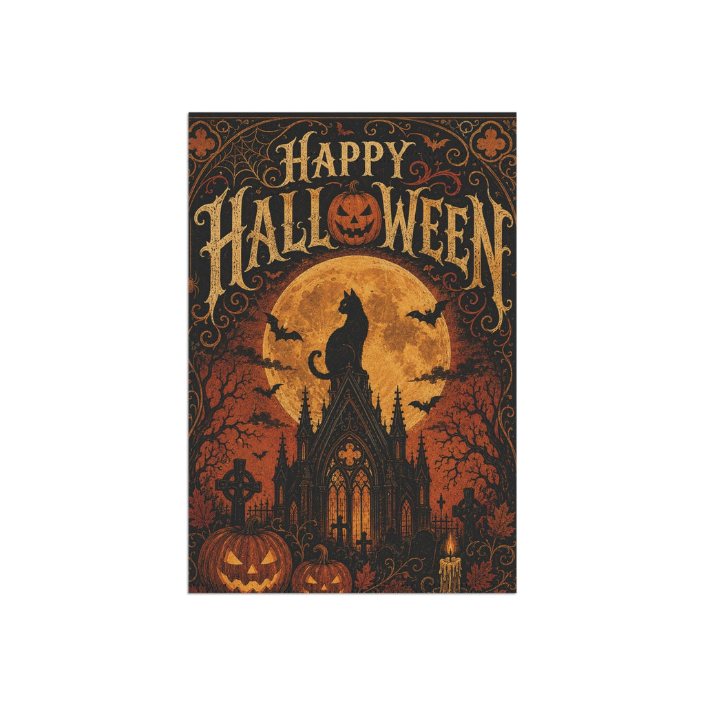 Black Cat Halloween Garden Flag, Gothic Full Moon Yard Decor, Happy Halloween Pumpkin Flag, Vintage Spooky Outdoor Porch Decoration