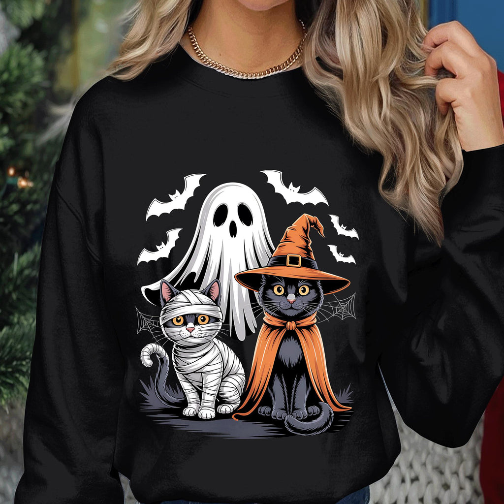 Spooky Cats Shirt Witch Cat Sweatshirt, Mummy Cat Ghost, Haunted Halloween Cat Lover Tee, Scary Cute Cat Costume Top, Cat Halloween Shirt