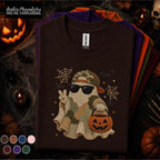 Camo Ghost Halloween Shirt, Cool Ghost Tee, Funny Spooky Season Shirt, Pumpkin Candy Bag, Halloween Gift for Teens