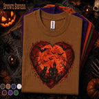 Gothic Halloween Shirt couple, Haunted House Black Cat Tee, Red Moon Bat Tshirt, Spooky Heart Halloween Gift, Dark Goth Shirt
