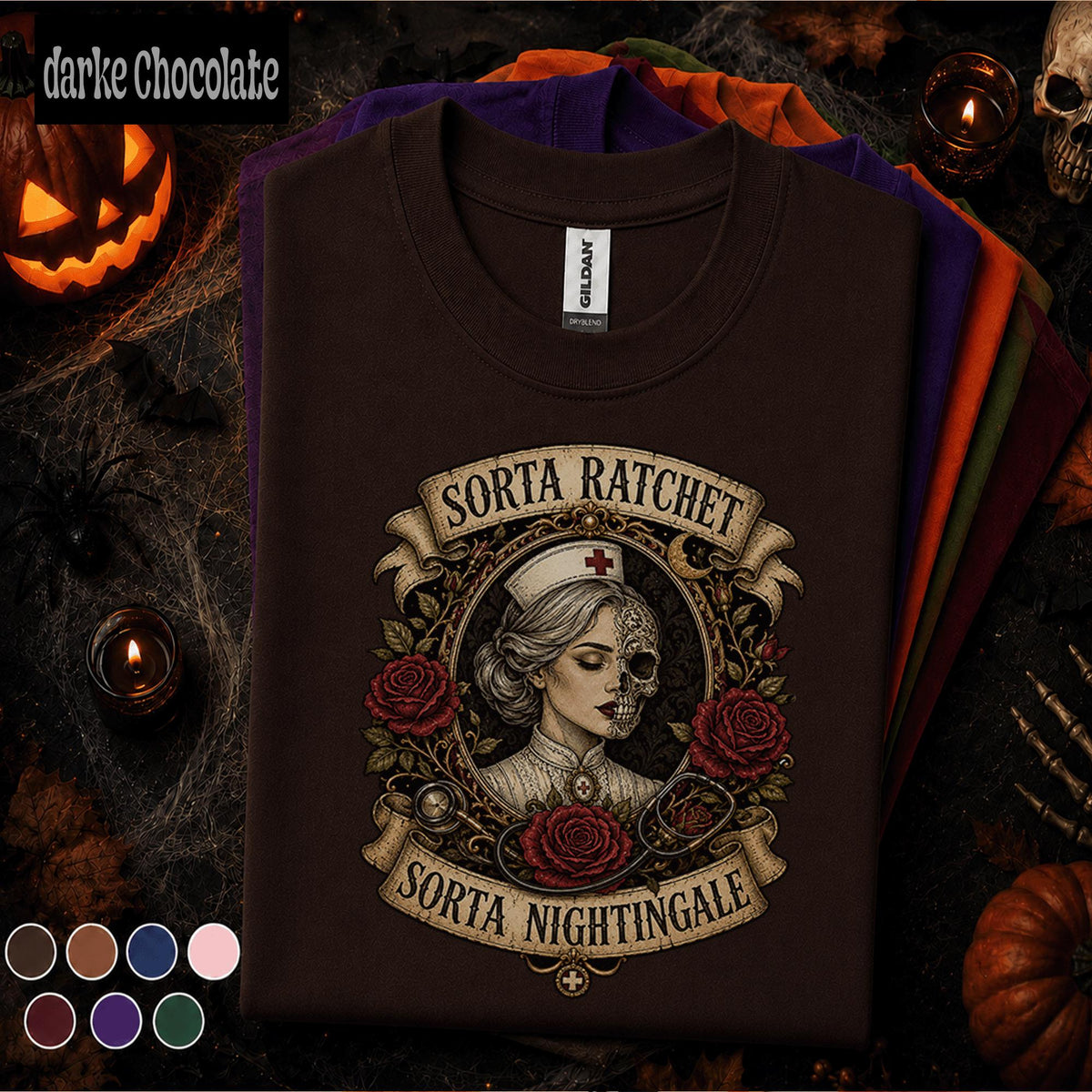 Sorta Ratchet Sorta Nightingale Nurse Halloween Shirt, Gothic Nurse Tee, Spooky Skeleton RN Gift, Vintage Medical Halloween T Shirt