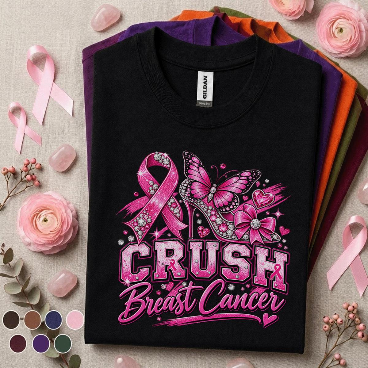 Breast Cancer Awareness Shirt, Crush Breast Cancer Tee, Pink Ribbon Butterfly Shirt, Pink October Fighter Survivor Support Gift for Women
