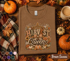 Harvest Queen Shirt, Girls Fall Queen Pumpkin Tee, Autumn Harvest Sweatshirt, Thanksgiving Shirt, Cozy Pumpkin Floral Crown Shirt women