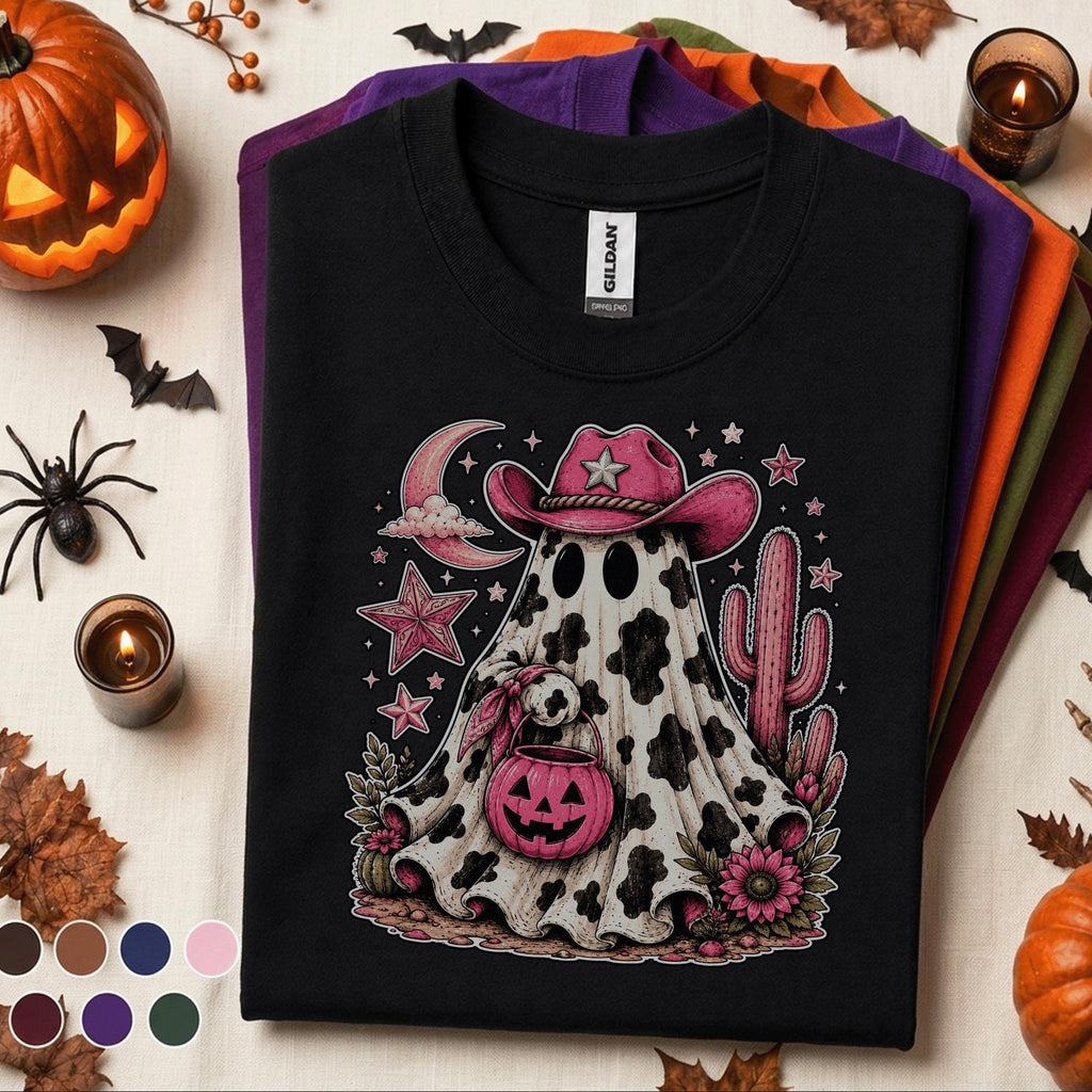 Pink Cowgirl Ghost Halloween Shirt, Western Spooky Season Tee