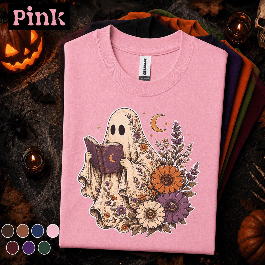 Floral Ghost Halloween Shirt, Book Lover Ghost T Shirt, Spooky Season Tee, Cottagecore Floral, Cute Reader Halloween Gift Tee