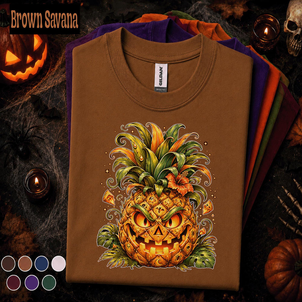 Pineapple Jack O Lantern Halloween Shirt, Tropical Pumpkin Tee, Spooky Pineapple Shirt, Funny Halloween Party Fall Gift Tee