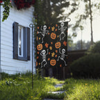 Skeleton Flag Garden, Pumpkin Halloween Decor, Ghoulish Garden Banner, Halloween Garden Flagr, Whimsical Outdoor Decor, Spooky Home Accent